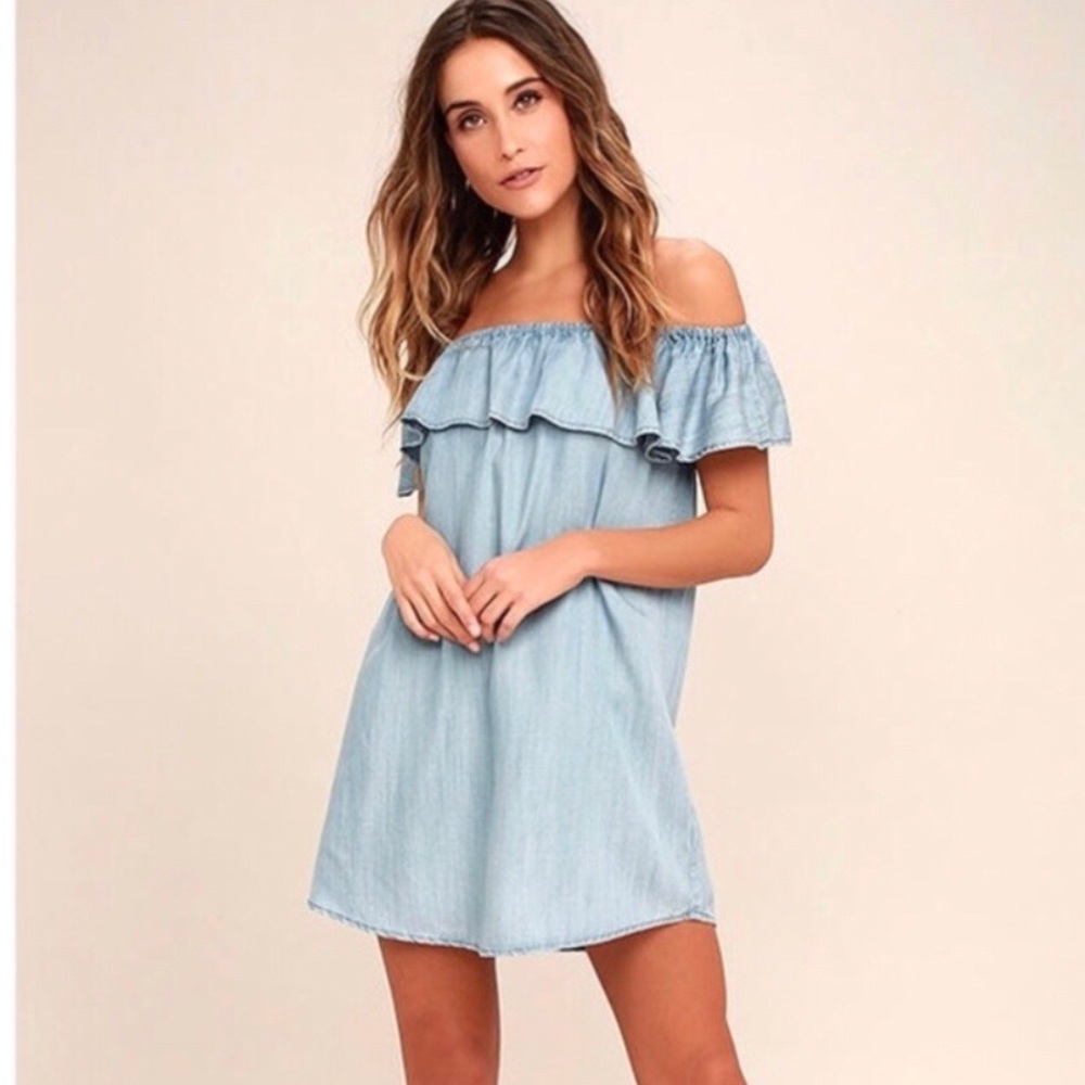 Lulus Standout Chambray Off Shoulder Dress Large